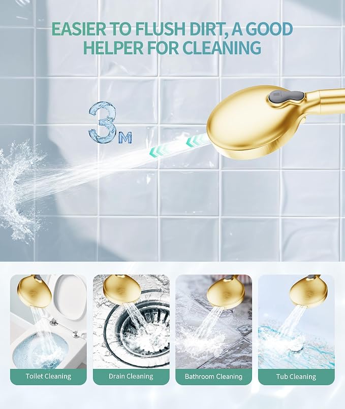 Filtered Shower Head with Handheld, High Pressure 9 Spray Mode Brushed Gold - Image 5