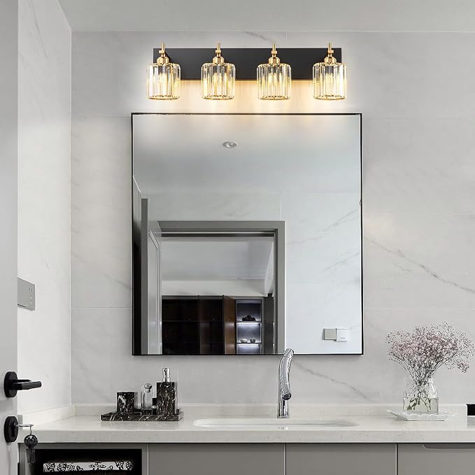 Black Gold Crystal Bathroom Vanity Light, Modern 4-Lights Bathroom Light - Image 2