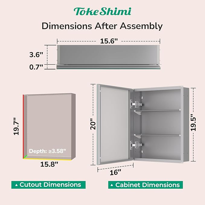 TokeShimi 16x20 Recessed Medicine Cabinet - Image 2