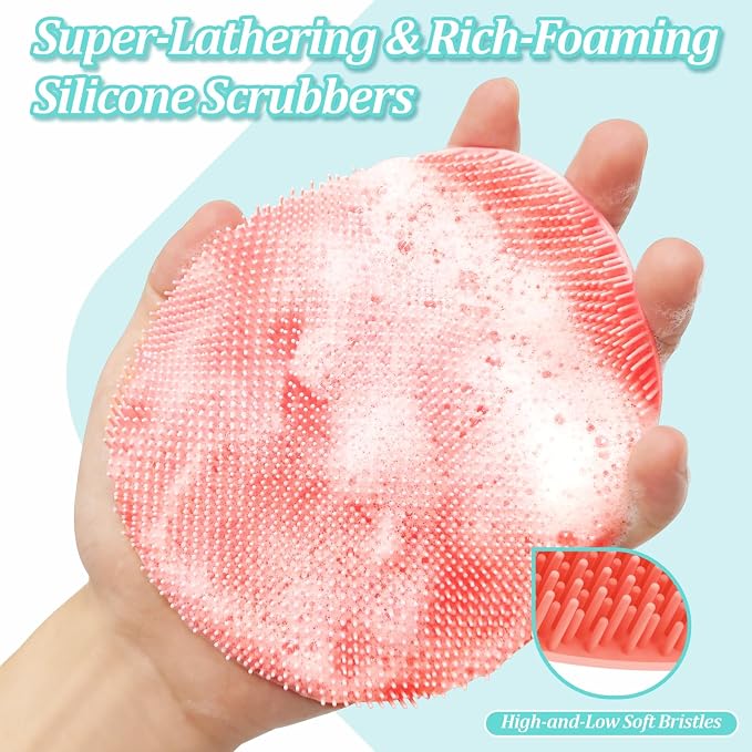 Silicone Back/Face Scrubber & Bath Glove Set 3PCS, Extendable Back Scrubber - Image 6