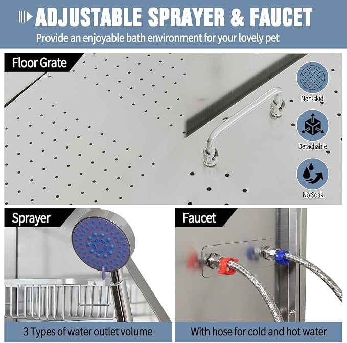 50" Dog Washing Station, Professional Stainless Steel Dog Bathing Station - Image 7