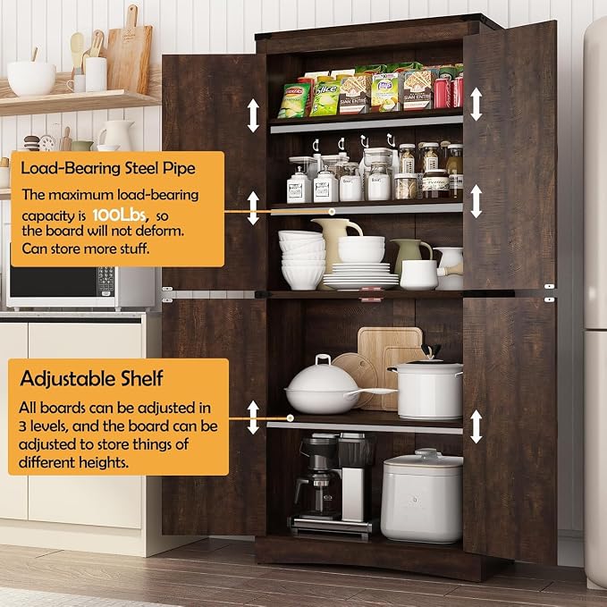 71in Farmhouse Kitchen Pantry Cabinet, Tall Storage Cabinet - Image 3