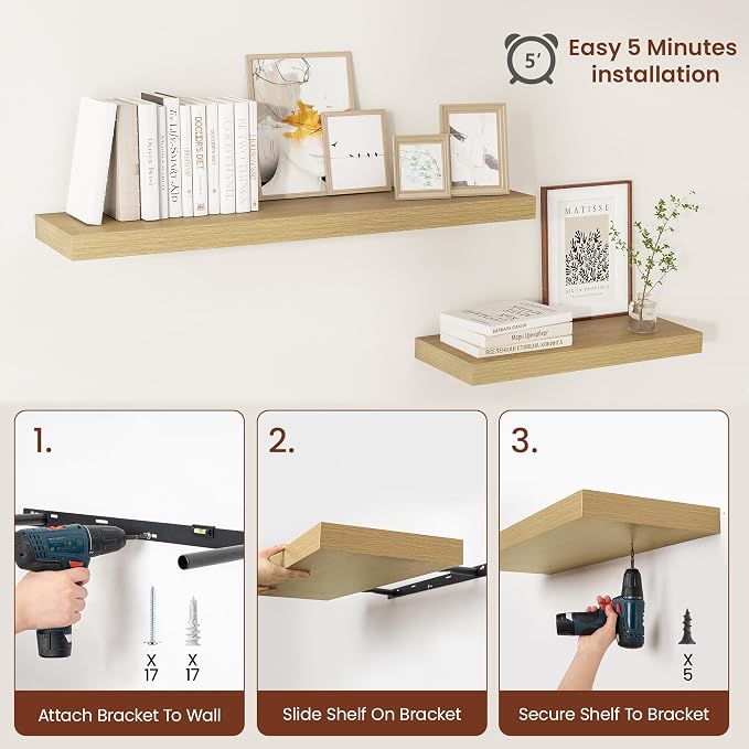 Vivelove 12 Inch Deep Floating Shelves 24 inch Long, 24 x 12 Wide Wall Shelves - Image 7