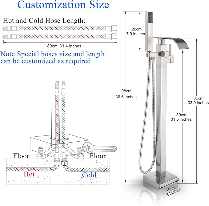 Senlesen Stainless Steel Bathroom Free Standing Tub Filler Faucet Brushed - Image 8