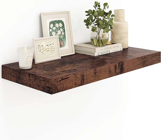 12" Deep Rustic Brown Floating Shelves, Over Toilet Long Wall Mounted Modern by Heimlove