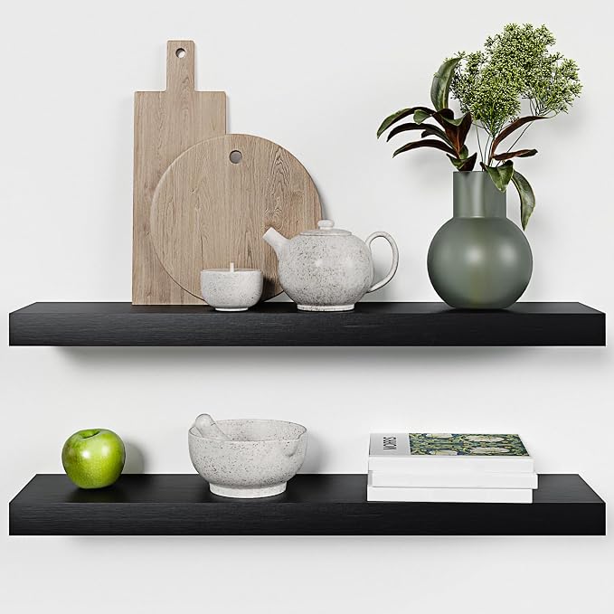 Homeforia Black Floating Shelves 30 inches Long, High End Solid Real Wood 30 by Homeforia