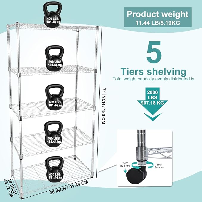Whitmor 5 Tier Storage Shelves, Heavy Duty - Image 3