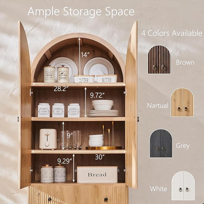 Fluted Arched Pantry Cabinet, Freestanding Morden Versatile Cupboard - Image 5