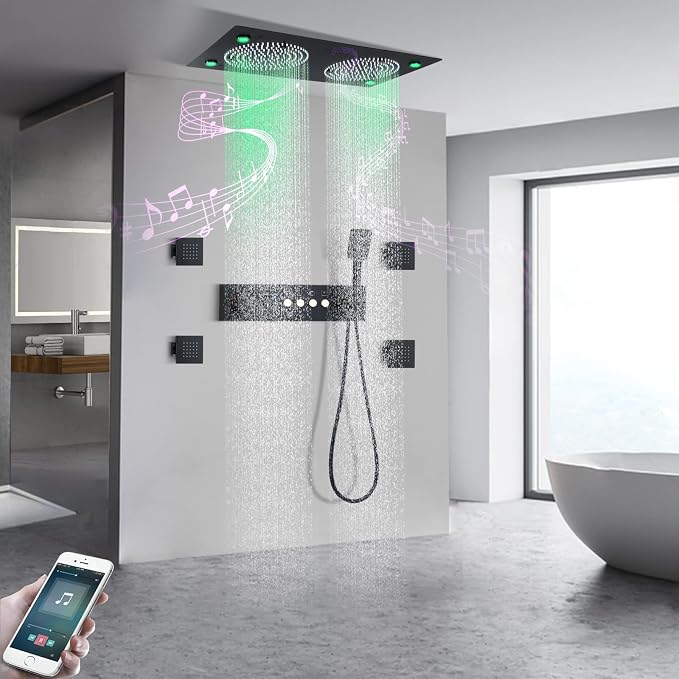 Smart Matte Black Rain LED Ceiling Shower Head - Image 3