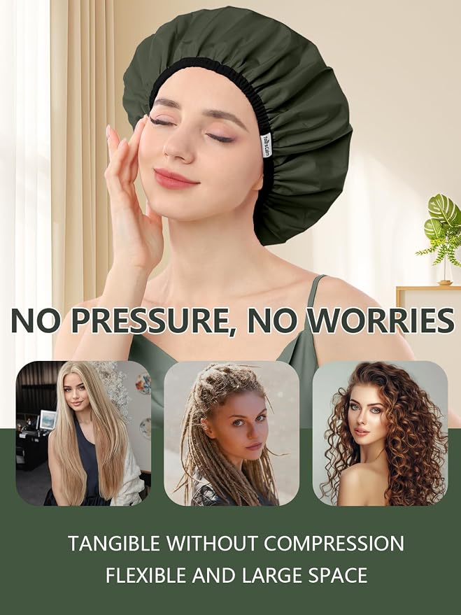 Years Calm Shower Caps For Women Reusable Waterproof，Pattern And Solid Color - Image 8