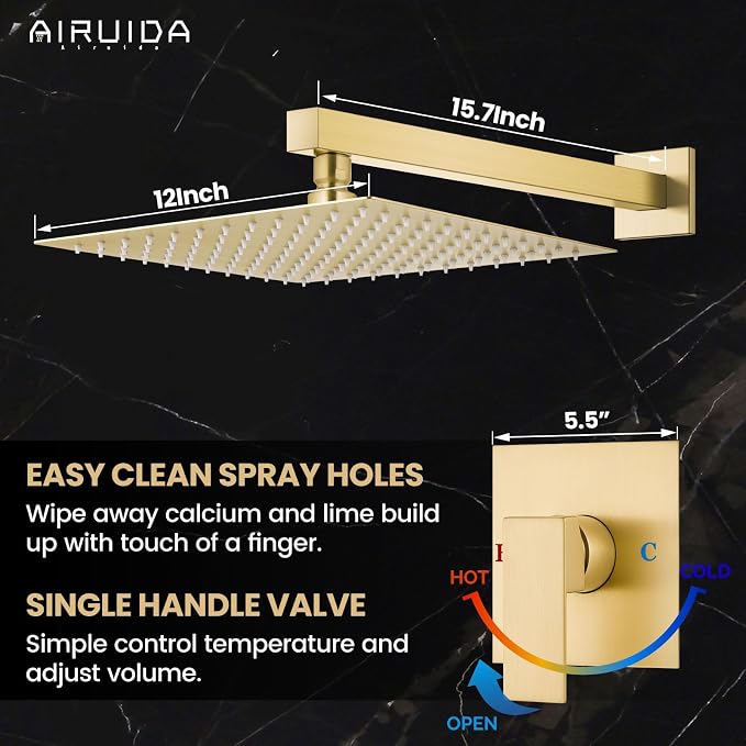 Airuida Shower Faucet Set Bathroom Rain Shower System SUS304 Stainless Steel - Image 4