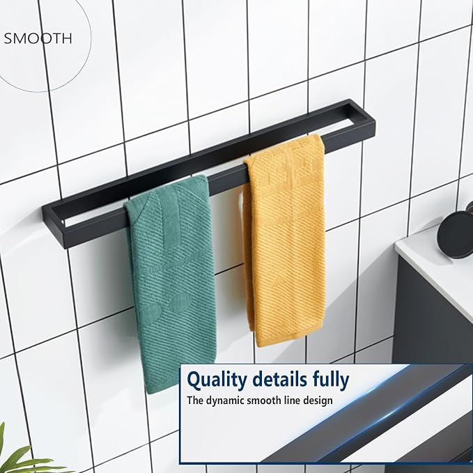 KOKOSIRI Towel Holder Matte Black Bath Towel Bars 24-Inch Kitchen Rack - Image 5