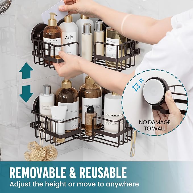 TAILI 2 Pack Powerful Suction Cup Shower Caddy Corner-adaptive, Stainless Steel - Image 7