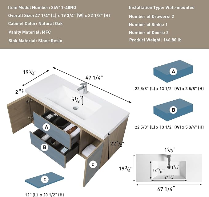 48" Floating Bathroom Vanity - Image 4