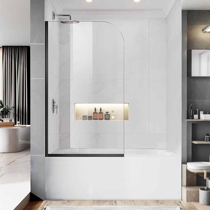 Bathtub Shower Glass Panel, Simple Shower Door Panel Easy to Install by PHMUNY