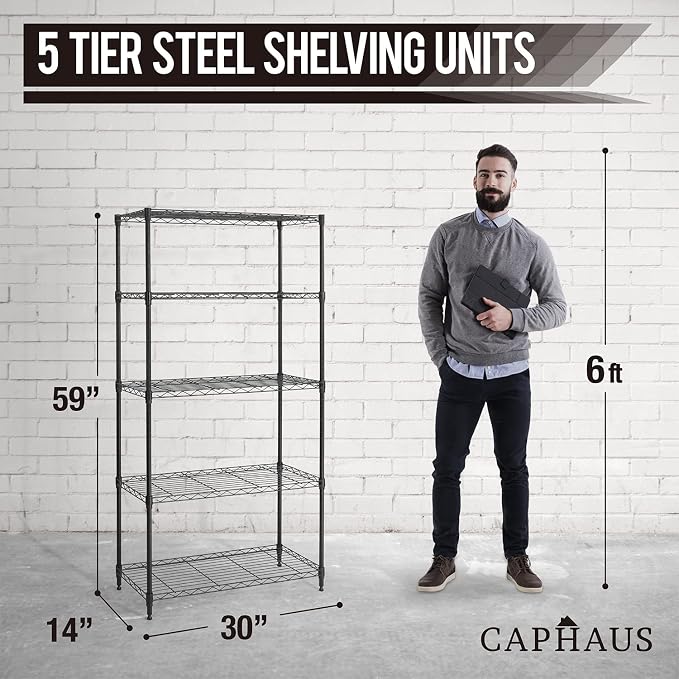 CAPHAUS 3/4/5-Tier Adjustable Height Wire Shelving Unit, Wire Rack Shelving - Image 3