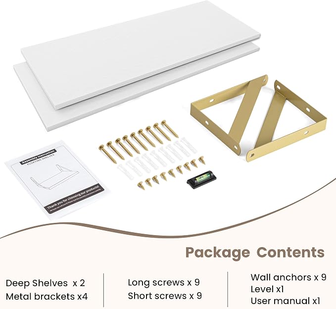 Deep Floating Shelves for Wall, 24W x 8D Wall Mounted Shelves Set of 2 - Image 7