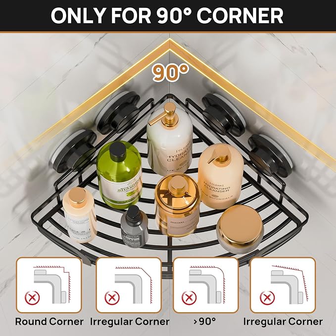 LEVERLOC 2 Pack Strong Suction Cup Corner Shower Caddy, Large Capacity - Image 3