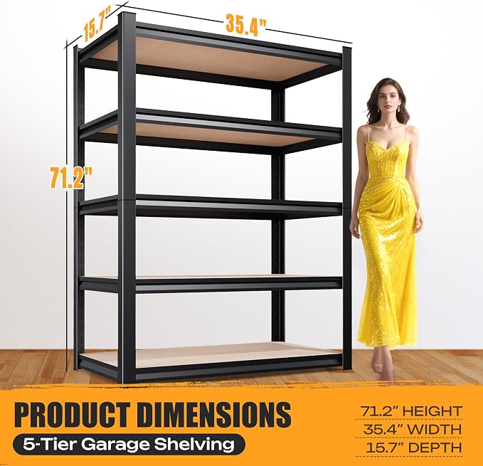 5-Tier Garage Shelving Heavy Duty Storage Shelves, Adjustable Metal Shelving - Image 3