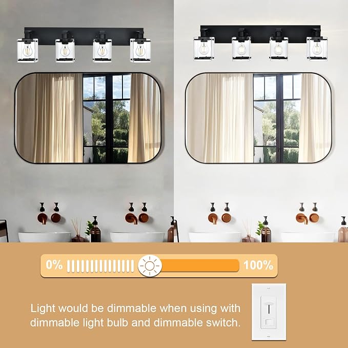 4-Light Bathroom Vanity Light Fixture, Modern Black Wall Lighting Over Mirror - Image 4