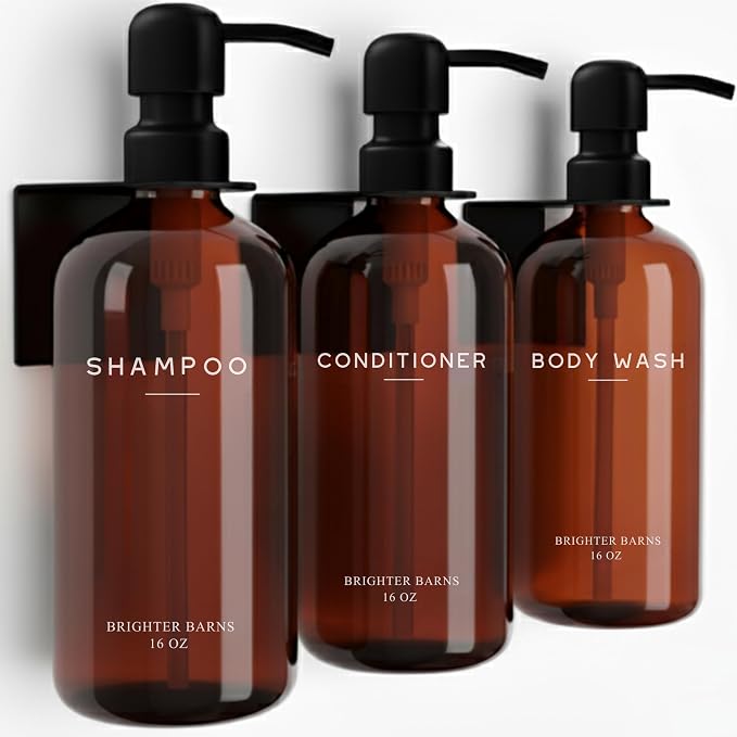 Amber Shampoo and Conditioner Dispenser Set Wall Mounted by Brighter Barns by BrighterBarns