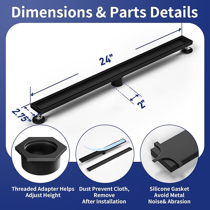 Linear Shower Drain 30", Matte Black Floor Drain - Image 3