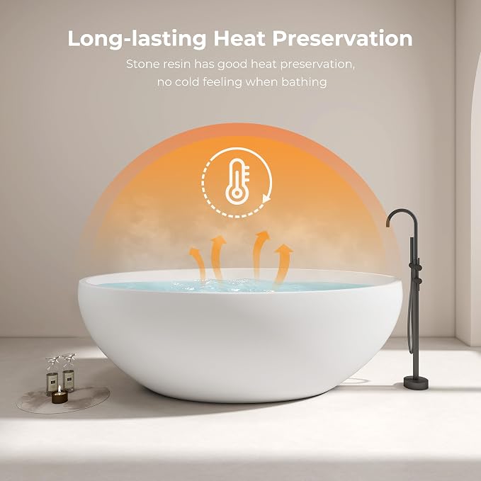 Upgraded 67" Stone Resin Freestanding Bathtub, Oval Solid Surface Extra Wide Tub - Image 3