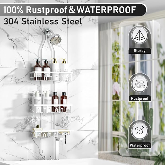 Shower Caddy, Rustproof Shower Shelves Over Shower Head, Extended Length shower - Image 5