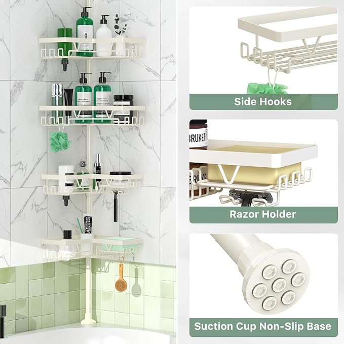 Corner Shower Caddy Tension Pole, 4-Tier Adjustable Corner Shower Caddy - Image 5