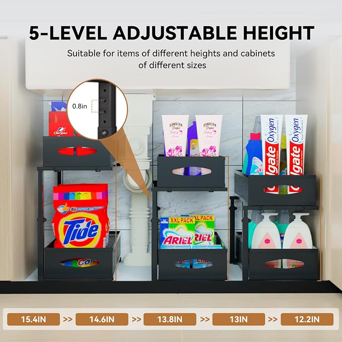 2 Pack Under Sink Organizer, 2 Tier Pull Out Sink Shelf, Cabinet Organizer - Image 4