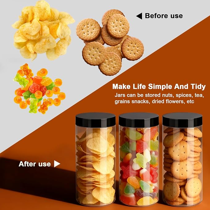 Plastic Jars with Lids, OBKJJ 34 PCS 16 OZ Large Capacity Clear Storage - Image 6