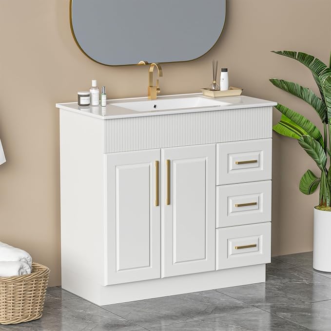 36" Bathroom Vanity with Sink, Freestanding Bathroom Vanity with Integrated - Image 3