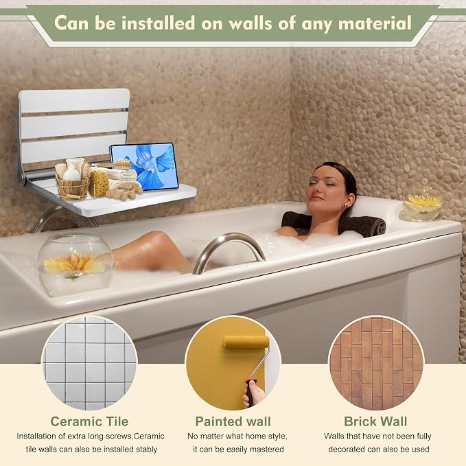 18" Folding Shower Seat Wall Mounted, Fold Down Shower Bench - Image 3
