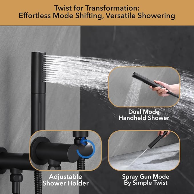 VANFOXLE Thermostatic Shower Faucet Set Matte Black Shower System, Push Button - Image 3