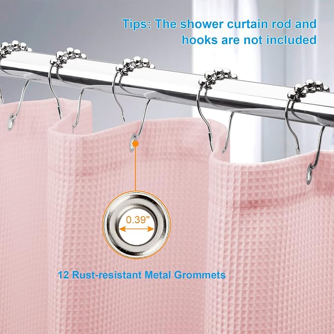 AmazerBath Blush Pink Shower Curtain Fabric, Waffle Shower Curtain Heavy Duty - Image 5