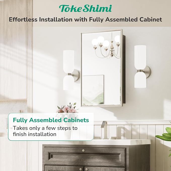 TokeShimi 26x30 Recessed or Surface Mounted Medicine Cabinet Mirror, Aluminum - Image 7