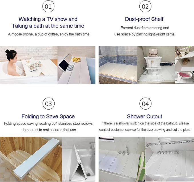 Adjustable Foldable Dust-Proof Bathtub Cover White, Waterproof Shutter Bathtub - Image 8