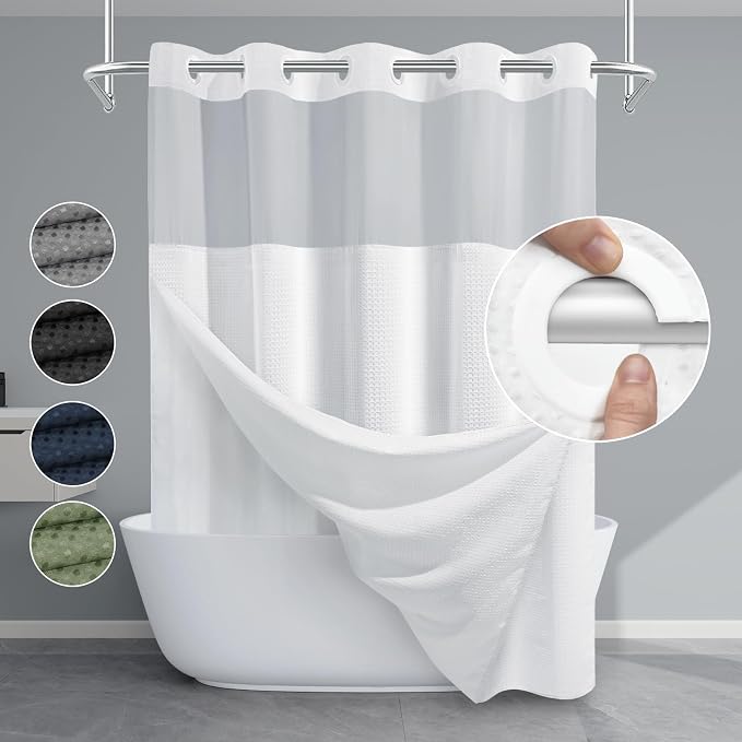 White No Hook Shower Curtain by EUTXL