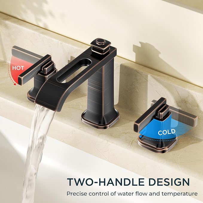 FORIOUS 3 Hole Oil Rubbed Bronze Bathroom Faucet, 8 Inch Widespread Bathroom - Image 5