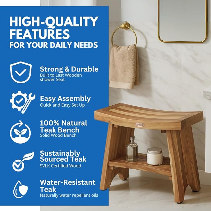 EcoDecors 24 Inch Serenity Teak Shower Bench – Waterproof Bathroom Seat - Image 4