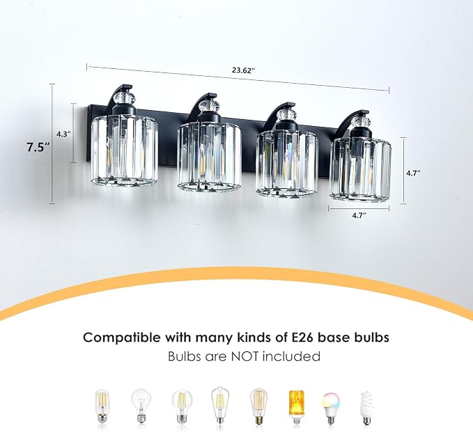 4-Light Black Bathroom Light Fixture Modern Vanity Lights Over Mirror Vintage - Image 3