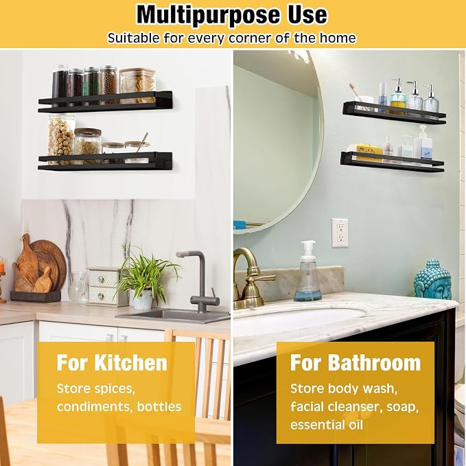 Lallisa 2 Pieces Stainless Steel Shelf Bathroom Shower Floating Shelves Wall - Image 7