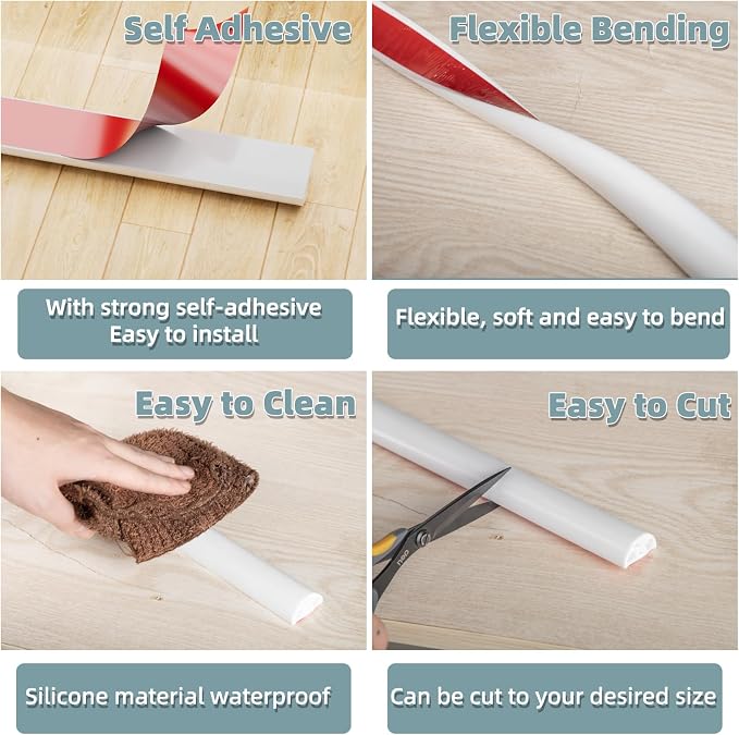 39Inch New Shower Threshold Water Dam Barrier, Collapsible Self-Adhesive - Image 7