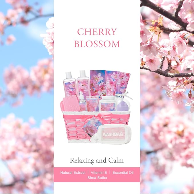 Bath & Body Gift Set, Luxury Home Spa Bath Gift Basket, Cherry Blossom spa kit - Image 6