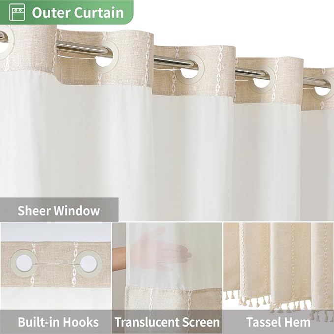 Boho Farmhouse No Hook Shower Curtain Set - Image 4