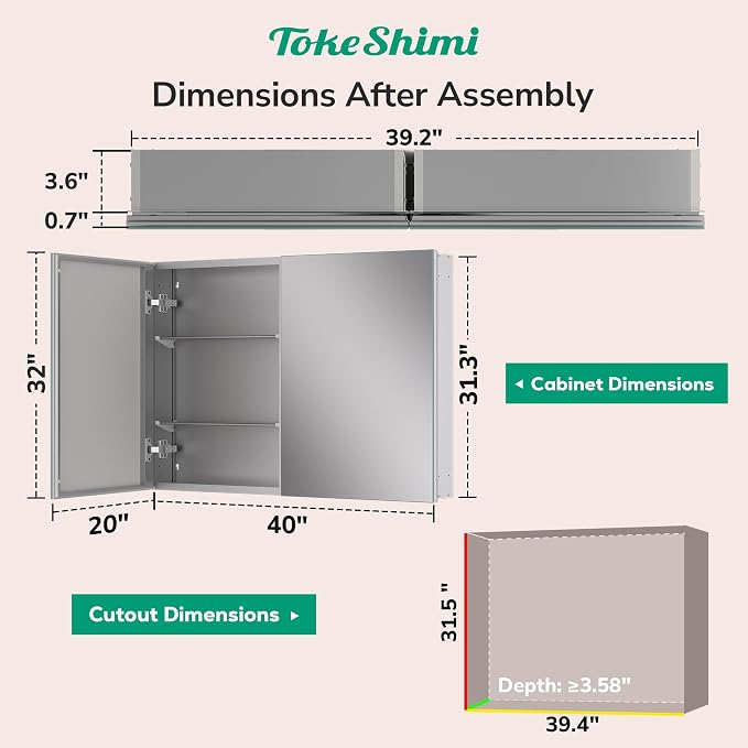 TokeShimi 40x32 Bathroom Medicine Cabinet - Image 2