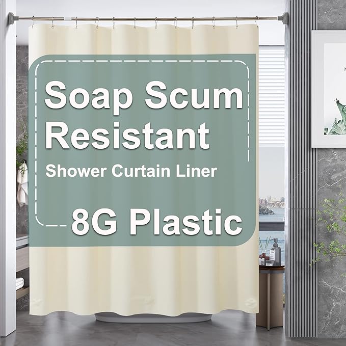 AmazerBath Plastic Shower Curtain Liner, 72 x 72 Inches EVA 8G Heavy Duty Beige by AmazerBath