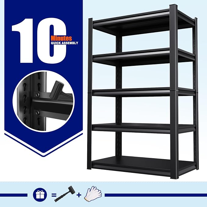 71"H-35"W Garage Shelving, 5-Tier heavy duty storage shelves, Adjustable Metal - Image 8