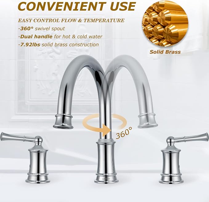 Polished Chrome Roman Tub Faucet, Antique Bathtub Faucet Set 3 Hole, High Flow - Image 6