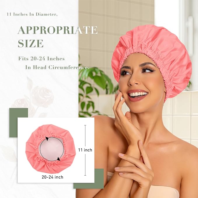 Reusable Shower Cap for Women, Large Waterproof Shower Essentials Bonnet - Image 3